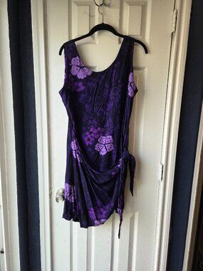 Young Fashion Batik  Purple & Navy Sleeveless Hawaiian Dress  Size L